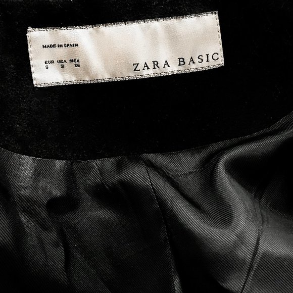 ZARA BASIC • Wool Button Up Collared Black Topcoat - Picture 5 of 8